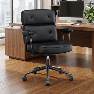 Sweetcrispy Ergonomic PU Upholstered Office Chair with Armrests, Height Adjustable