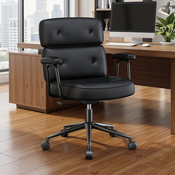 Sweetcrispy Ergonomic PU Upholstered Office Chair with Armrests, Height Adjustable