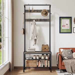 Sweetcrispy Modern Coat Rack with Shoe Bench, Hall Tree for Living Room