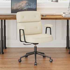 Sweetcrispy Ergonomic PU Upholstered Office Chair with Armrests, Height Adjustable