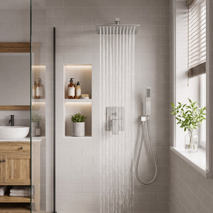 Sweetcrispy 304 Stainless Steel Wall Mount Shower Head and Handle Set, Anti-Rust, 360° Adjustable, Pressure Balanced, Temp Stable, High Flow Luxury Trim Kit‌