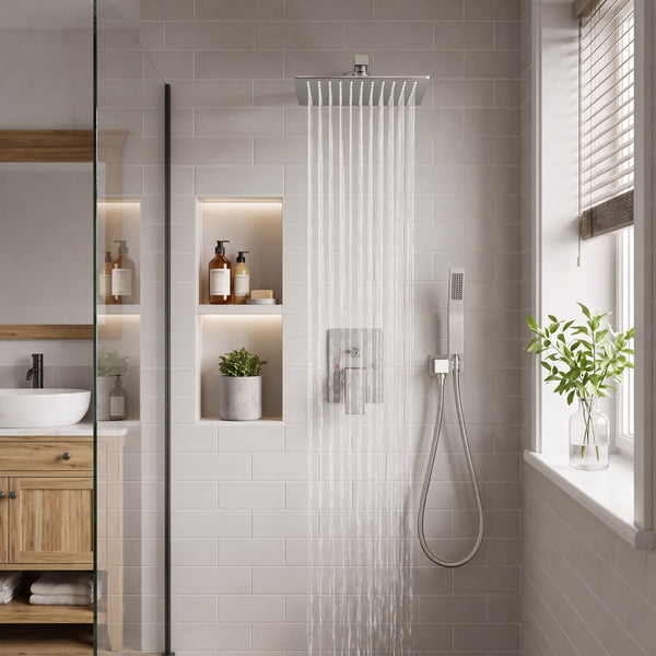 Sweetcrispy 304 Stainless Steel Wall Mount Shower Head and Handle Set, Anti-Rust, 360° Adjustable, Pressure Balanced, Temp Stable, High Flow Luxury Trim Kit‌