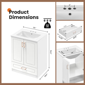 Sweetcrispy Modern Bathroom Vanity Cabinet with Sink, 2 Door and Multiple Drawers