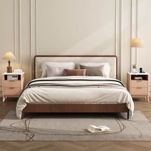 Sweetcrispy Wooden Nightstand with AC Outlets – Mid-Century Design