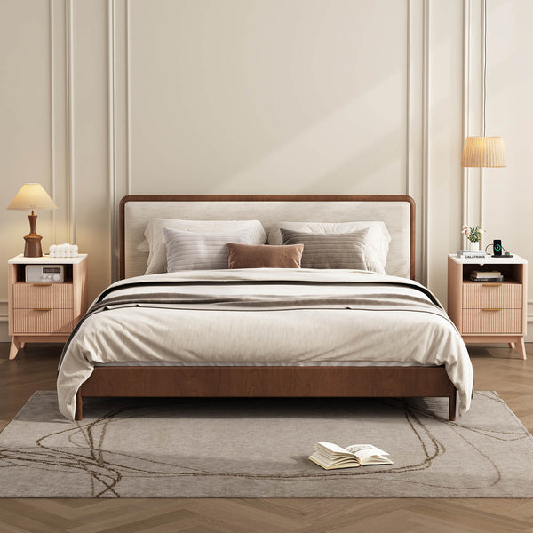 Sweetcrispy Wooden Nightstand with AC Outlets – Mid-Century Design