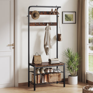 Sweetcrispy Modern Coat Rack with Shoe Bench, Hall Tree for Living Room