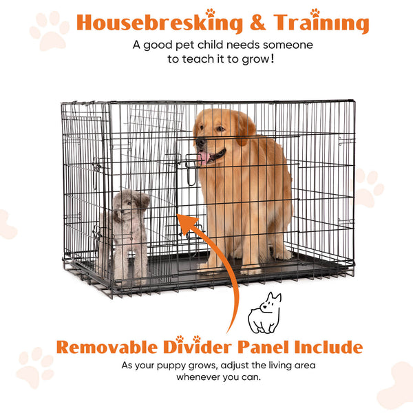 Sweetcrispy Dog Crate Double Door with Divider Foldable Indoor/Outdoor