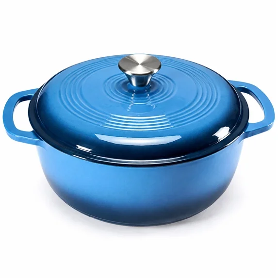 Sweetcrispy 6 Quart Enameled Cast Iron Dutch Oven, Moisture-Locking Lid, Dual Handles, Oven Safe, Blue