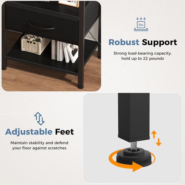 Sweetcrispy Adult 1-Drawer Nightstand with Charging Station, USB & Type-C Ports, Metal Frame