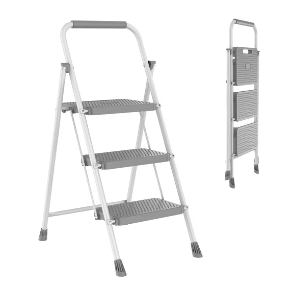 Sweetcrispy 2-Step 330 lbs Capacity Steel Step Ladder, Non-Slip Pedals Comfortable Handrails Portable for Kitchen Garage Outdoor, Black