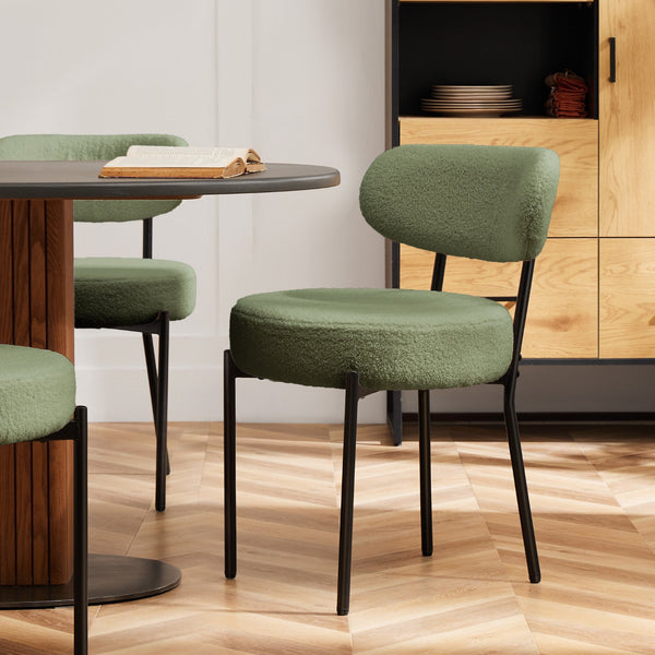 SWEETCRISPY Dining Chairs, Upholstered with Boucle Fabric, Ergonomic Backrest, Matte Black Metal Legs