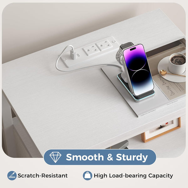 Sweetcrispy Adult 1-Drawer Nightstand with Charging Station, USB & Type-C Ports, Metal Frame