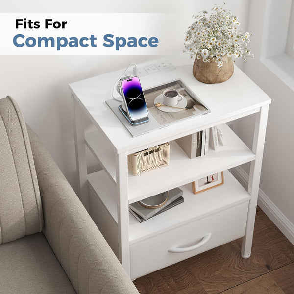 Sweetcrispy Adult 1-Drawer Nightstand with Charging Station, USB & Type-C Ports, Metal Frame