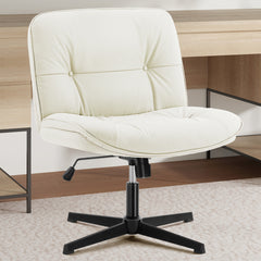 Sweetcrispy Cross Legged Chair Without Wheels  with Comfy PU Leather & Back