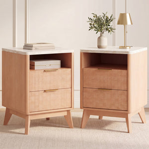 Sweetcrispy Wooden Nightstand with AC Outlets – Mid-Century Design