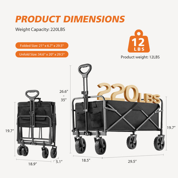 Sweetcrispy Foldable Wagon with All Terrain Wheels for Outdoor Camping