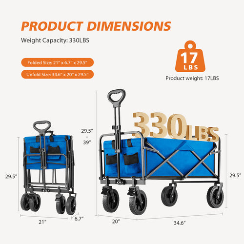 Sweetcrispy Foldable Wagon with All Terrain Wheels for Outdoor Camping