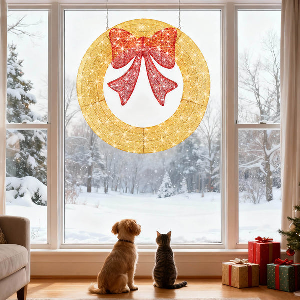 Sweetcrispy Illuminated Christmas Wreath - Outdoor Holiday Decor with Remote