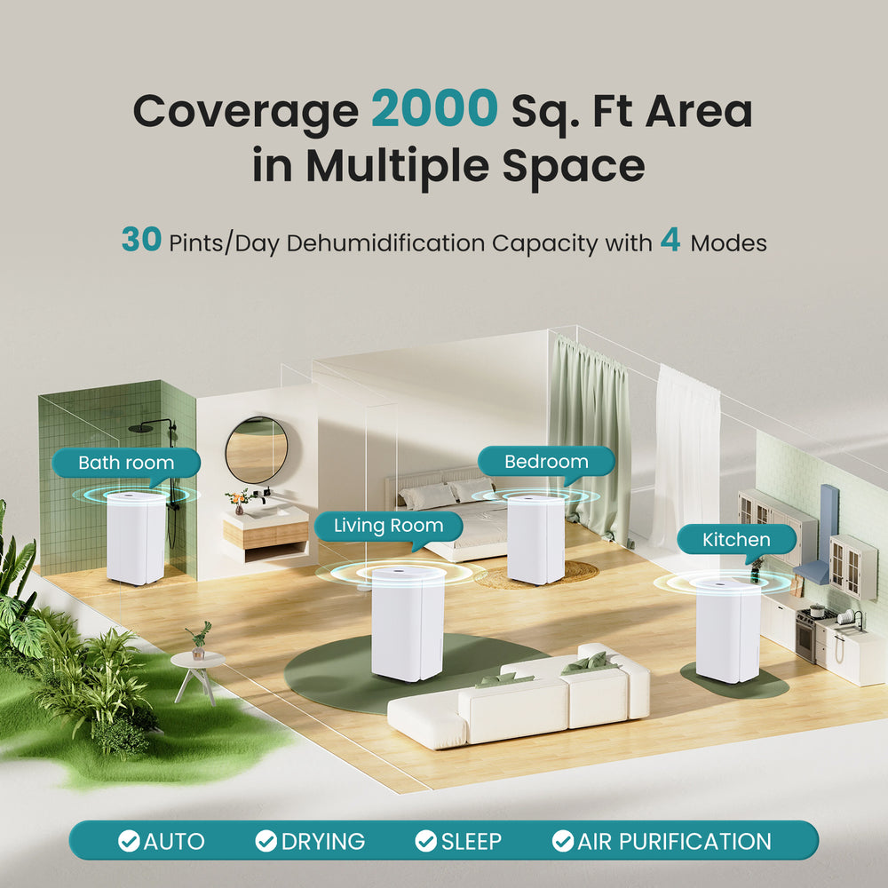 Sweetcrispy Dehumidifier for Spaces up to 2500 Sq.Ft with 3 Modes