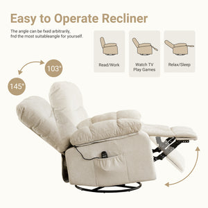 Sweetcrispy Swivel Rocker Recliner Chair with Massage and Heat for Living Room