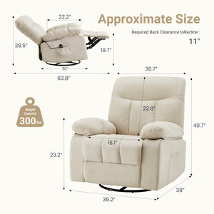 Sweetcrispy Swivel Rocker Recliner Chair with Massage and Heat for Living Room