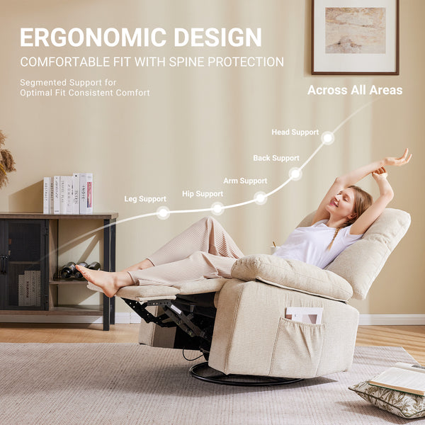 Sweetcrispy Swivel Rocker Recliner Chair with Massage and Heat for Living Room