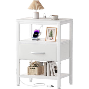 Sweetcrispy Adult 1-Drawer Nightstand with Charging Station, USB & Type-C Ports, Metal Frame