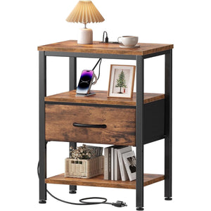 Sweetcrispy Adult 1-Drawer Nightstand with Charging Station, USB & Type-C Ports, Metal Frame