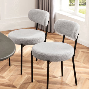 SWEETCRISPY Dining Chairs, Upholstered with Boucle Fabric, Ergonomic Backrest, Matte Black Metal Legs