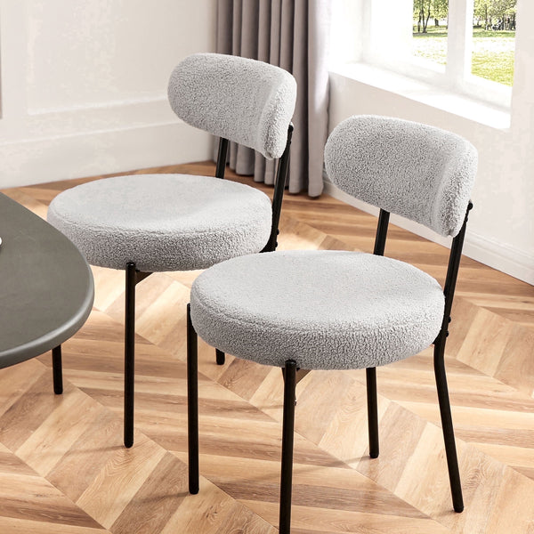 SWEETCRISPY Dining Chairs, Upholstered with Boucle Fabric, Ergonomic Backrest, Matte Black Metal Legs