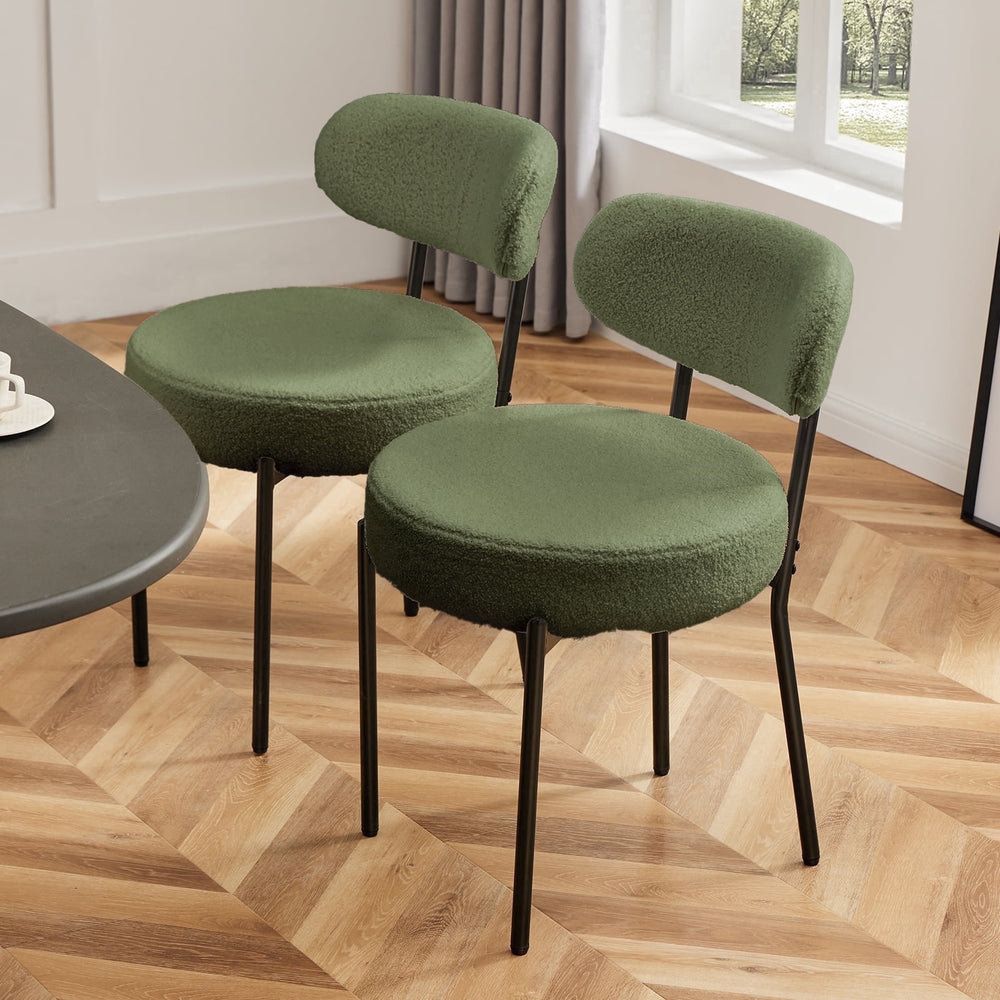SWEETCRISPY Dining Chairs, Upholstered with Boucle Fabric, Ergonomic Backrest, Matte Black Metal Legs