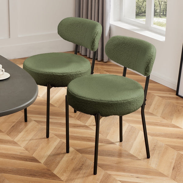 SWEETCRISPY Dining Chairs, Upholstered with Boucle Fabric, Ergonomic Backrest, Matte Black Metal Legs