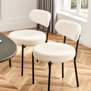 SWEETCRISPY Dining Chairs, Upholstered with Boucle Fabric, Ergonomic Backrest, Matte Black Metal Legs