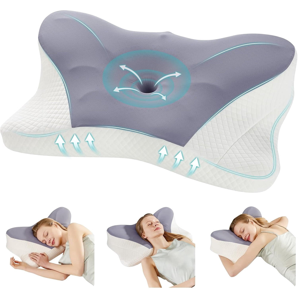 Sweetcrispy Ergonomic Cervical Neck Pillow, Memory Foam & Ice Silk Cover