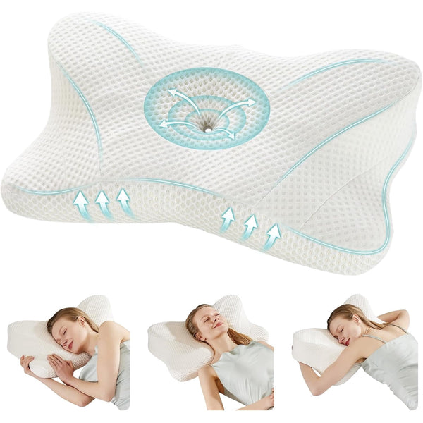 SWEETCRISPY Queen Size Cervical Neck Pillow, Memory Foam with Ice Silk Cover, Ergonomic Contour Design, Cooling & Breathable