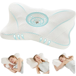 SWEETCRISPY Queen Size Cervical Neck Pillow, Memory Foam with Ice Silk Cover, Ergonomic Contour Design, Cooling & Breathable