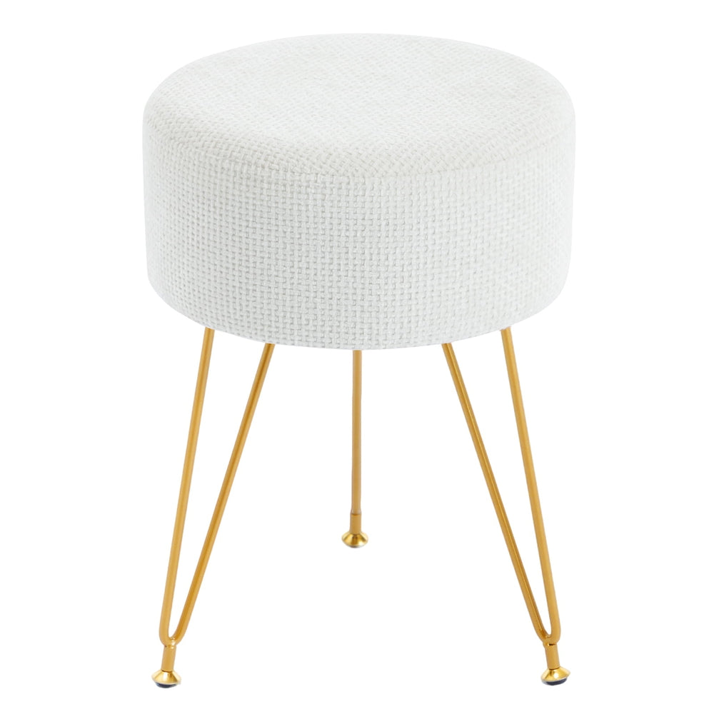 Sweetcrispy Round Ottoman Vanity Stool with Gold Legs for Bedroom