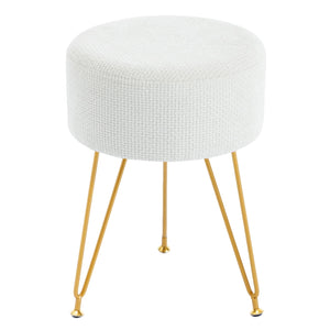 Sweetcrispy Ottoman Vanity Stool, Round Cushioned Seat with Gold Legs, Multi-Functional Footrest & Vanity Chair for Bedroom & Living Room