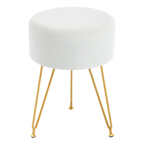 Sweetcrispy Ottoman Vanity Stool, Round Cushioned Seat with Gold Legs, Multi-Functional Footrest & Vanity Chair for Bedroom & Living Room