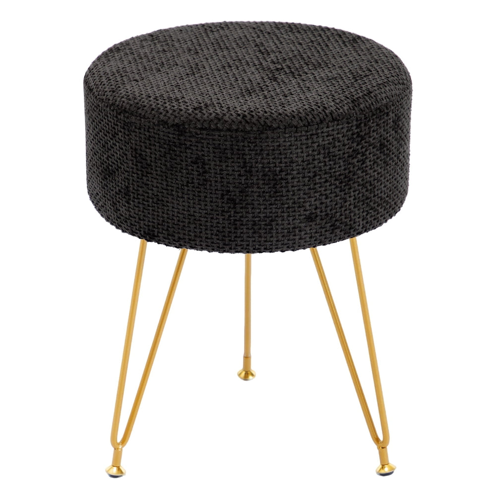 Sweetcrispy Round Ottoman Vanity Stool with Gold Legs for Bedroom