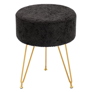 Sweetcrispy Ottoman Vanity Stool, Round Cushioned Seat with Gold Legs, Multi-Functional Footrest & Vanity Chair for Bedroom & Living Room