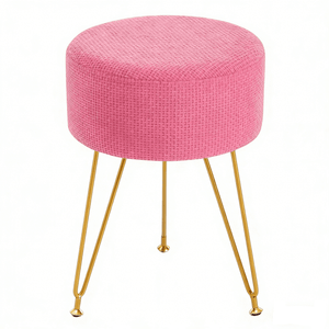 Sweetcrispy Ottoman Vanity Stool, Round Cushioned Seat with Gold Legs, Multi-Functional Footrest & Vanity Chair for Bedroom & Living Room