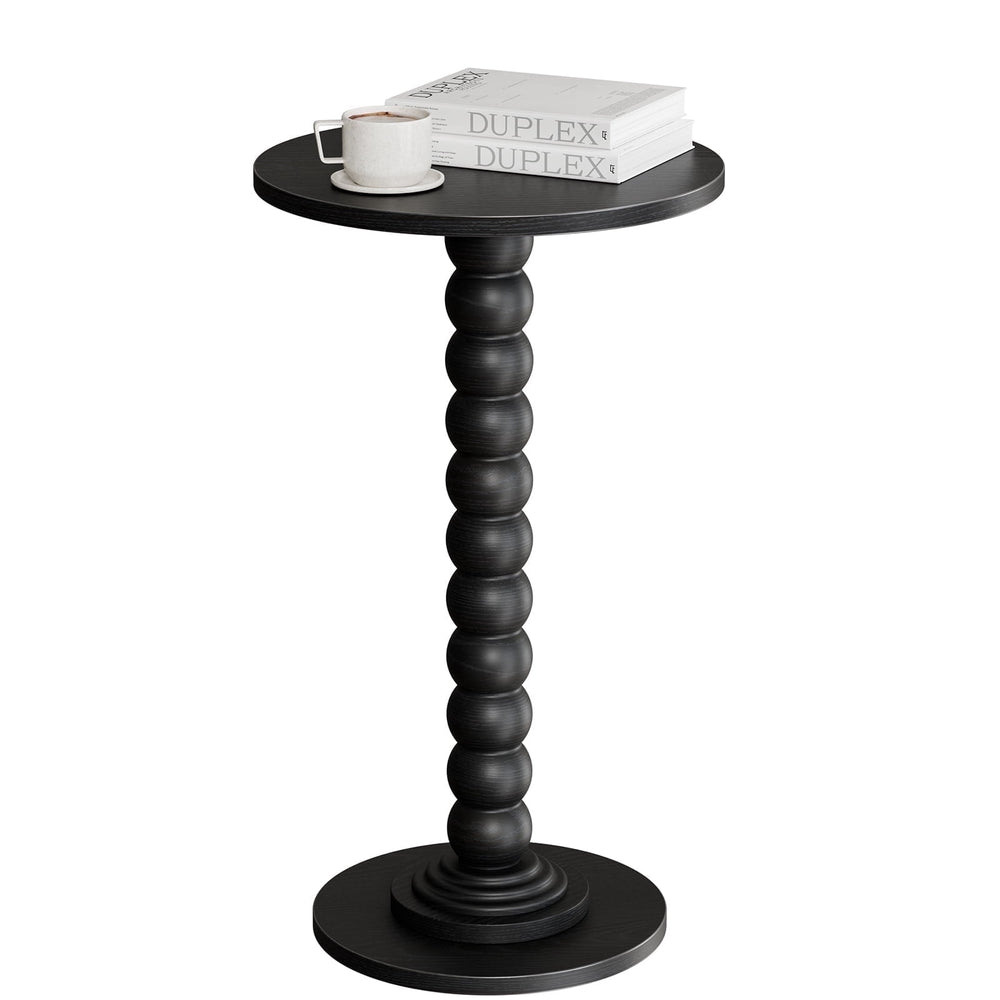 Sweetcrispy Round Wood Side Table, Waterproof Top for Sofa & Bedside