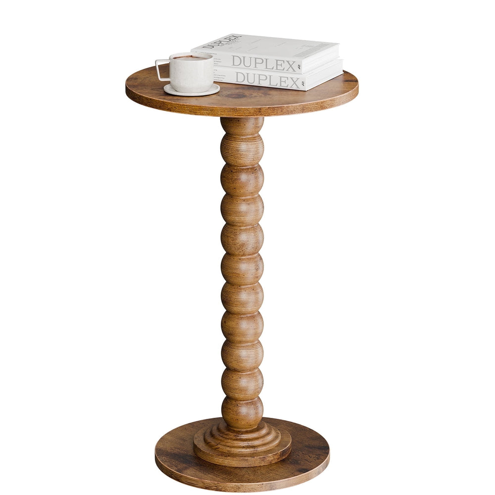 Sweetcrispy Round Wood Side Table, Waterproof Top for Sofa & Bedside
