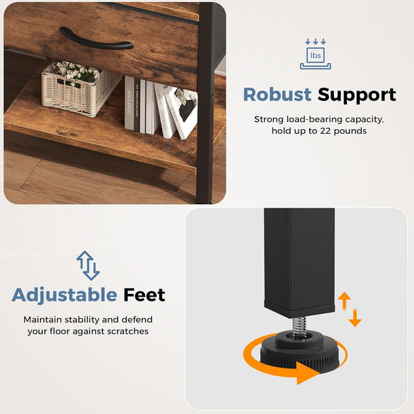 Sweetcrispy Adult 1-Drawer Nightstand with Charging Station, USB & Type-C Ports, Metal Frame
