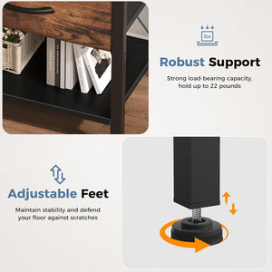 Sweetcrispy Adult 1-Drawer Nightstand with Charging Station, USB & Type-C Ports, Metal Frame