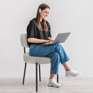 SWEETCRISPY Dining Chairs, Upholstered with Boucle Fabric, Ergonomic Backrest, Matte Black Metal Legs