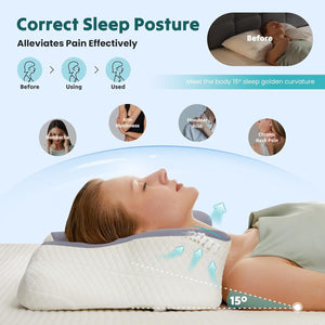 SWEETCRISPY Queen Size Cervical Neck Pillow, Memory Foam with Ice Silk Cover, Ergonomic Contour Design, Cooling & Breathable