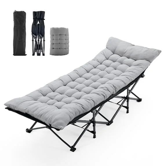 Sweetcrispy Folding Camping Cot with Mattress, Heavy Duty Portable Sleeping Cot for Adults, Camp, Travel, Guest Bed, Blue