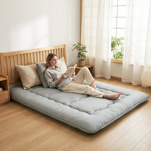 Sweetcrispy Japanese Floor Mattress with Washable Cover, Folding Memory Foam Sleeping Mat for Dorm, Camping & Guest Room